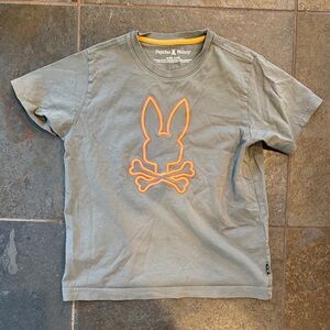Psycho Bunny Kids Tee in Gray with Orange Outline size 10-12